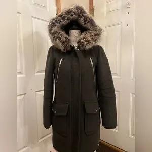 BCBG Faux Fur Hooded Jacket. Black. Size M